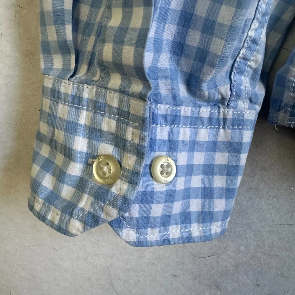 BANANA REPUBLIC Button up wash shirt Mens Large Tall sky Blue Gingham Camden fit
